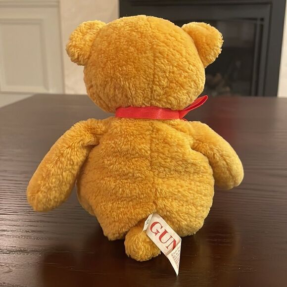 Gund Orange Teddy Bear with Red Bow Excellent Condition 10” Long BrAun - Picture 3 of 8
